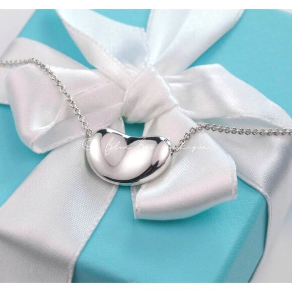 Tiffany & Co. Bean Necklace Elsa Peretti Vintage Large 19mm Pendant 20" Chain - Picture 1 of 9